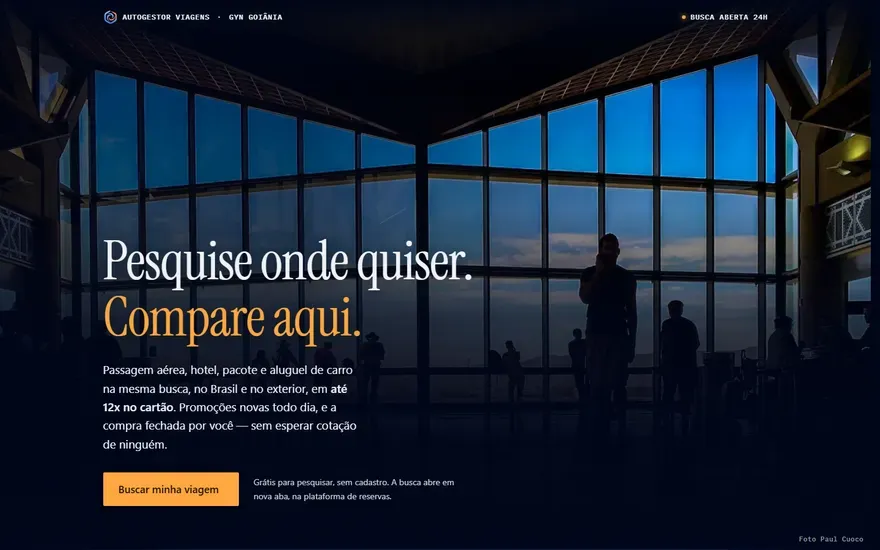 Página inicial do site Autogestor Viagens