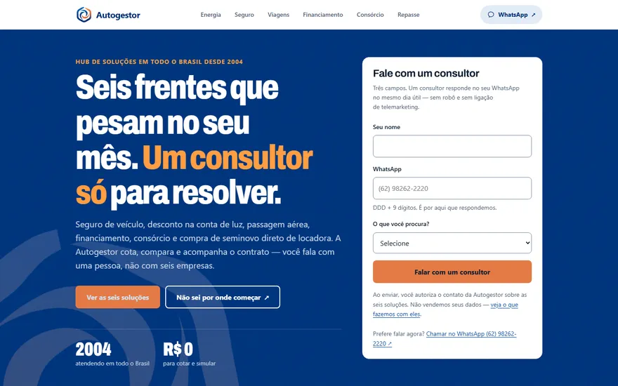 Página inicial do site Autogestor