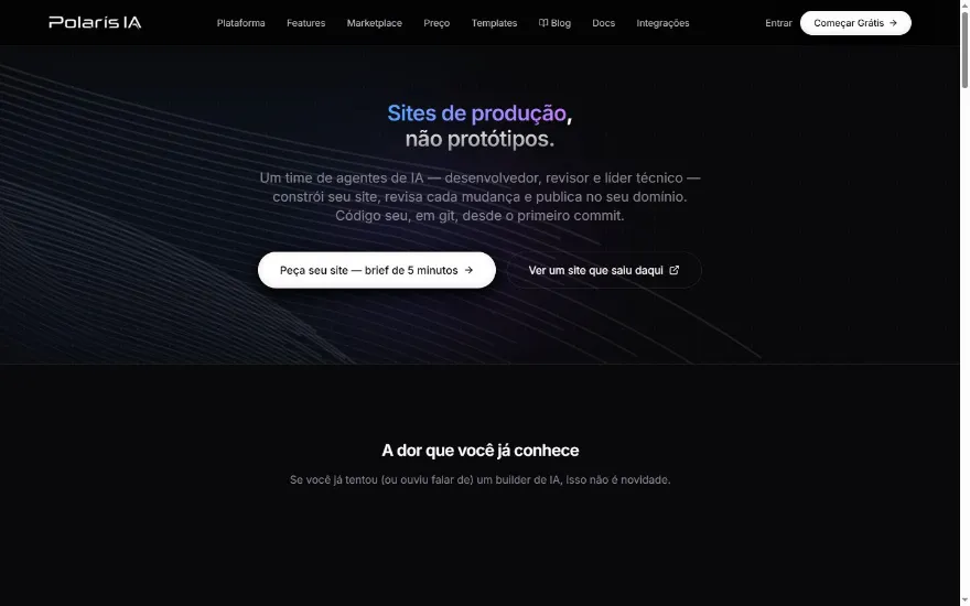 Página inicial do site Polaris IA
